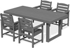 SERWALL HDPE Outdoor Dining Set for 4, 67'' All Weather Patio Dining Table and Chairs Set for Deck, Lawn, Gray