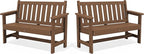 SERWALL Outdoor Bench, HDPE Outdoor Benches Weatherproof, 2-Person Garden Bench with 660 lbs Weight Capacity, Patio Benches for Outdoors, Garden, Porch, Backyard and Park, Brown, 2 Pack
