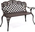 VINGLI 42.5" Patio Garden Bench Outdoor Metal Rose Loveseat, Cast Iron Cast Aluminium Frame Antique Finish Park Chair, Accommodates 2-3 People
