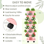 Umigy 2 Set of 7 Tier Vertical Planter Stackable Tower Planters Strawberry Herb Flower and Vegetable Pots Indoor Outdoor Gardening Pots with Removable Wheels and Tools(Pink)