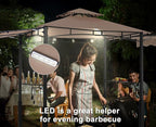 ABCCANOPY Grill Gazebo with 2 Side Awnings - 14x5 Outdoor BBQ Canopy Shelter with 2 Led Lights for Patio Backyard Grilling (Khaki)