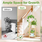 iDavosic.ly 3 Tier Bamboo Plant Stand Indoor Outdoor with Plastic Tray, Tiered Corner Flower Holder Shelf, Space Saving Orchid Display Rack for Patio Porch Living Room Garden Balcony, Natural White