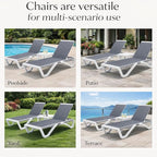 Kozyard Outdoor Chaise Lounge Chair, Full Flat Adjustable Patio Lounger with Aluminum Frame & Resin Legs, Textilene Fabric for Poolside, Backyard & Beach (Gray, 2Chairs with Table)