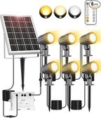 CLY 6 in 1 Solar Spotlights Landscape Outdoor Garden, Solar Spotlights IP66 Waterproof Landscape Lighting with Remote 18M Cable for Garden, Lawn, Patio, 2700K/4000K/6500K