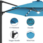Best Choice Products 10ft Solar LED Offset Cantilever Hanging Market Patio Umbrella, Smooth 360° Rotation, 8 Sturdy Ribs, Easy Adjustment - Sky Blue