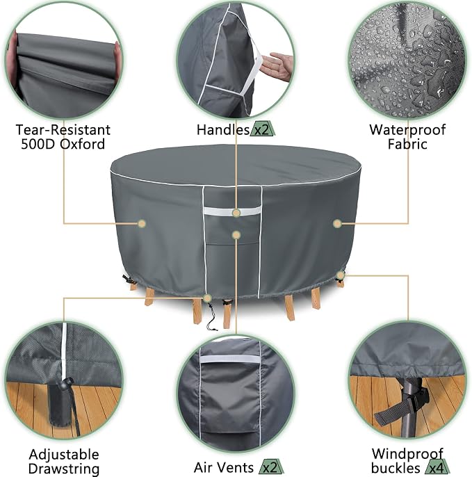 Gasadar Round Patio Furniture Cover, Waterproof Outdoor Furniture Covers - Image 4