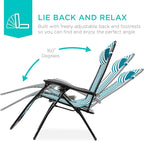 Best Choice Products Set of 2 Adjustable Steel Mesh Zero Gravity Lounge Chair Recliners w/Pillows and Cup Holder Trays - Peacock Striped