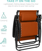 Best Choice Products 30” Wide Folding Zero Gravity Outdoor Recliner Patio Lounge Chair w/Adjustable Canopy Shade, Headrest, Side Accessory Tray - Burnt Orange