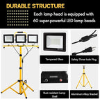 22000 Lumen Work Lights with Stand, 3 Head Portable LED Work Light, with Adjustable&Foldable Tripod Stand, IP66 Waterproof Lamp for Outdoor Indoor Job Site Workshop Garage Construction Site Lighting