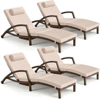 Chaise Lounge Chairs Outdoor Set of 4, Comfy Outside Wicker Patio Pool Lounge Chair w/ 5 Adjustable Back Angle, Cup Holder, Thicken Cushion