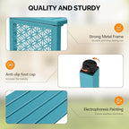 VINGLI 40in Outdoor Metal Bench, All-Weathe Backless Patio Bench with Slatted Seat＆Floral Side Panels, Rust-Resistant Garden Bench, Weatherproof Outdoor Seating for Porch Entryway Backyard (Blue)