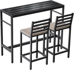 Outdoor Patio Bar Set 3 Piece,50" Rectangular Counter Height High Top Bar Tables, 2 Cushioned 41" Bar Stools, Metal Bar Table and Chairs Set for Poolside, Balcony, Backyard, Porch