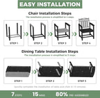 HDPE Outdoor Patio Dining Set with Table & 4 Chairs, All-Weather 5-Piece Outdoor Table and Chairs, 2" Umbrella Hole, Patio Furniture for Garden, Backyard, Deck | Matte Black
