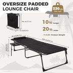 KingCamp Oversize Lounge Chair Outdoor, Extra Large Padded Folding 5 Positions Chaise Tanning Chairs with Pillow & Side Table for Outside Sunbathing Beach Patio Pool Camping (Black)