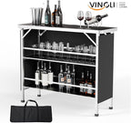 VINGLI 43" Portable Bar Table, 3-Tier Shelves, Mobile Bar Table for Events, Party, Camping, Picnic, Tradeshow, Indoor with Black Skirt (2, 43")