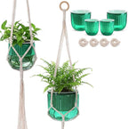 6 Pack Self Watering Hanging Planters Indoor Flower Pots(4.5"+6.5") Visible Water Level Markers 3 Hanging Ropes with Drainage Holes for Indoor Outdoor Garden Home Decor Supplies(Emerald)