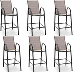 HOMREST Outdoor Bar Height Stools Set of 6,High Back Patio Chairs with Armrests,Textilene Chairs with Breathable Fabric & Metal Frame for All Weather,Taupe