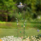 SUNNYPARK Antique Garden Iron Trellis with Decorative Hummingbirds Detachable Bird Bath Bowl Metal Potted Plant Support for Climbing Flowers