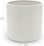 Amazon Basics Fluted Ceramic Round Planter with Drainage Hole, Indoor Outdoor Flower Pot, 10-inch, White