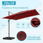 HOTEEL10x10ft Patio Umbrella Cantilever Umbrellas - Upgrade and Intensify - 360 Rotation and 5 Angles Adjustment - Aluminum Offset Pool Umbrella Outdoor Umbrellas for Patio Garden Pool