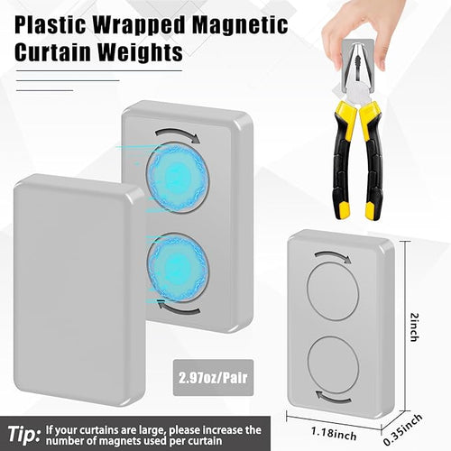 18pcs Outdoor Curtain Weights, Plastic Wrapped Magnetic Drapery Weights, Waterproof Heavy Duty Curtain Magnets for Heavy Wind, Outside Curtain, Shower Curtain, Tablecloth, Flag (Grey)
