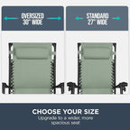 Best Choice Products 30” Wide Folding Zero Gravity Outdoor Recliner Patio Lounge Chair w/Adjustable Canopy Shade, Headrest, Side Accessory Tray - Sage Green