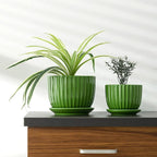 Ton Sin Ceramic Plant Pots,4"+5"+6" Inch,Green Flower Pots with Drainage Holes and Tray,Indoor Planters for Plants Pots,Home Office Decoration GIF for Plants,Succulent Pot Set of 3