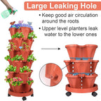 GameXcel Vertical Planter, 6 Tier Stackable Strawberry Planter with Garden Tool Set, Movable Indoor/Outdoor Garden Herb Pot for Growing Vegetables and Succulents, Red