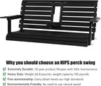 Poly Lumber 2-Seat Porch Swing, HIPS 4.5-Feet Bench Swing with Foldable Cup Holders,18/8 Stainless Steel Hardware, High Backrest and Deep Contoured Seat (Carbon Black, 4.5-feet)