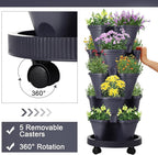 Umigy 2 Set 5 Tier Stackable Planters Vertical Garden Planters for Strawberry Herb Flower and Vegetable Indoor Outdoor Gardening Pots with Removable Wheels and Bottom(Grey)