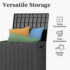 ROJIK 37 Gallon Outdoor Storage Box,Deck Box - Waterproof Patio Furniture, Garden Tools, Cushions, Pool Accessories Storage Bench with Lockable Lid and Side Handles (Black)