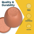 Terracotta Plant Pots with Drainage Holes & Saucers 10 Pack, Indoor & Outdoor Stackable Space-Saving Planters for Houseplants & Flowers, (7", 6.7", 6", 5.3", and 4.8" Inches), Durable & Weatherproof