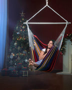 XXL Hammock Chair Hanging Rope Swing with 2 Cushions - Max 500lbs-Perfect for Patio, Porch, Bedroom, Backyard, Indoor or Outdoor - Includes Hanging Hardware Kits Rainbow