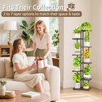 LASZOLA 7 Tier Plant Stand Indoors Outdoors for Large Heavy Duty Planter, Black Metal Tall Flower Holder Rack with Multiple Shelf for Modern Patio Corner, Vertical Organizer, Weather Resistant Bracket