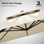 9x12FT Beige Cantilever Outdoor Patio Umbrella with Base, Large Rectangular Offset Design, Double Top Heavy Duty Aluminum Frame & 360° Rotation for Pool Garden Deck Backyard