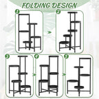 iDavosic.ly Plant Stand with Garden Tools, 5 Tier Corner Metal Flower Display Holder Shelf Indoor Outdoor, Easy Assembly Folding Tall Orchid Rack for Patio Balcony Porch Living Room House, Black