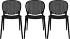 2xhome Set of 3 Patio Dining Chairs | Modern Stackable Outdoor Pool Side Chair | Weather Resistant Plastic for Yard, Porch, Balcony, Kitchen, Black