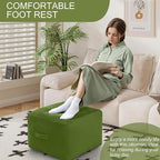 MeMoreCool Square Stuffed Pouf Ottoman Foot Rest, Floor Pouf Foot Stool with Foam Chunk Filling, Soft Stuffed Ottoman Footrest for Living Room, Green