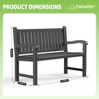 Outdoor Bench, Waterproof & Weatherproof Garden Bench with Ergonomic Design, 2-Person Resin Bench for Porch, Deck, Patio, Outdoor, Garden & Park(Black)