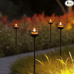 Solar Pathway Lights Outdoor, Rust Iron Ball Candle Holder Stake with Flickering Solar Powered Tea Lights, Perfect Decorative Garden Lighting for Yard Lawn Patio Landscape Decor Outside-4Pack