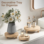 3 Pcs Wood Plant Stand Indoor Outdoor, Round Wood Riser for Decor 6/8/10" Wooden Stool Display Stand Flower Pot Holder Small Planter Tray Modern Potter Decorative for Desktop Counter Room (Natural)