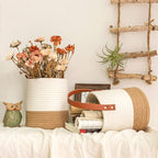 Goodpick 2pack Jute Rope Hanging Basket - Small Woven Fern Wall Hanging Baskets Flower Plants, Woven Basket Key Storage Baskets, White and Jute 7.87 x 7 x 11.7 inches