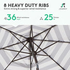 JEAREY 9FT Outdoor Patio Umbrella Outdoor Table Umbrella with Push Button Tilt and Crank, Market Umbrella 8 Sturdy Ribs UV Protection Waterproof for Garden, Deck, Backyard, Pool (Black & White Stripe)
