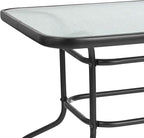 Flash Furniture Tory 31.5" x 55" Rectangular Tempered Glass Metal Patio Table with Umbrella Hole, Modern Rippled Glass Outdoor Dining Table, Black