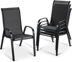 MAMIZO Patio Dining Chairs, Stackable All Weather Teslin Chair, Heavy Duty Outdoor Breathable Chairs Set, w/Armrests, Upgraded Chair FeetW/Strenthened Iron Spacers, 330 LBS (4, Black)