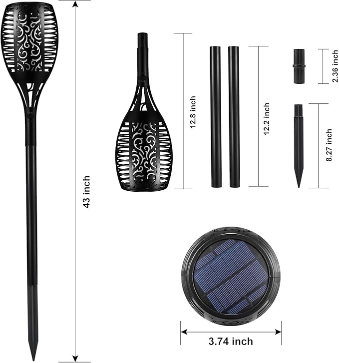 Solar Torch Light 43 Inch, Flickering Flame, 3 Modes, Glossy Finish