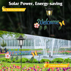 Lewondr Solar Garden Lights Butterfly, 36.6 Inch Solar Lamp Post Light with Welcome Sign & Butterflies, Outdoor Waterproof Solar Stake Lights for Yard Porch Patio Pathway Gardening Gifts, 2 Pack