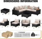 6 Pieces Patio Furniture Set All-Weather Outdoor Wicker Sectional Conversation Sofa Rattan Patio Seating Sofa with Cushion and Glass Table for Porch Poolside,Beige