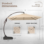 Grand patio 10x10 FT Patio Cantilever Umbrella with Base Outdoor Large Square Tilting Offset Umbrellas for Deck Yard (Champagne, 10x10 FT)