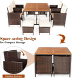 Tangkula 9 Pieces Patio Acacia Wood Table and Chairs Set with Umbrella Hole, Outdoor Space Saving Outdoor Dining Set,for Garden,Yard,Poolside